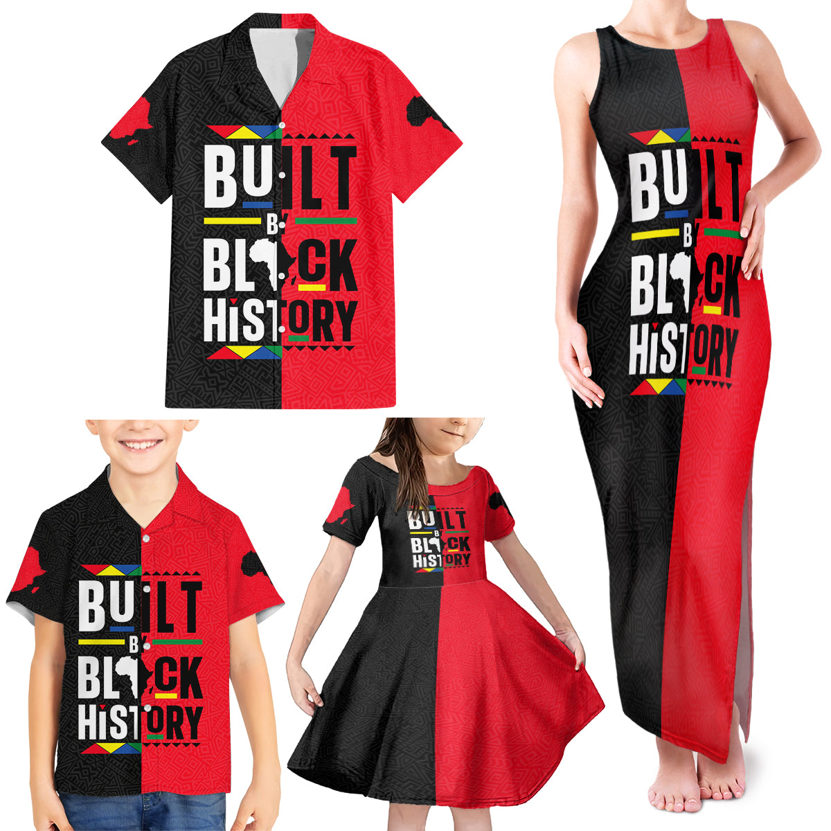 Built By Black History Family Matching Tank Maxi Dress and Hawaiian Shirt - Wonder Print Shop