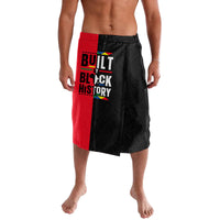 Men's lavalava with red/black panels and 'Built By Black History' graphic print
