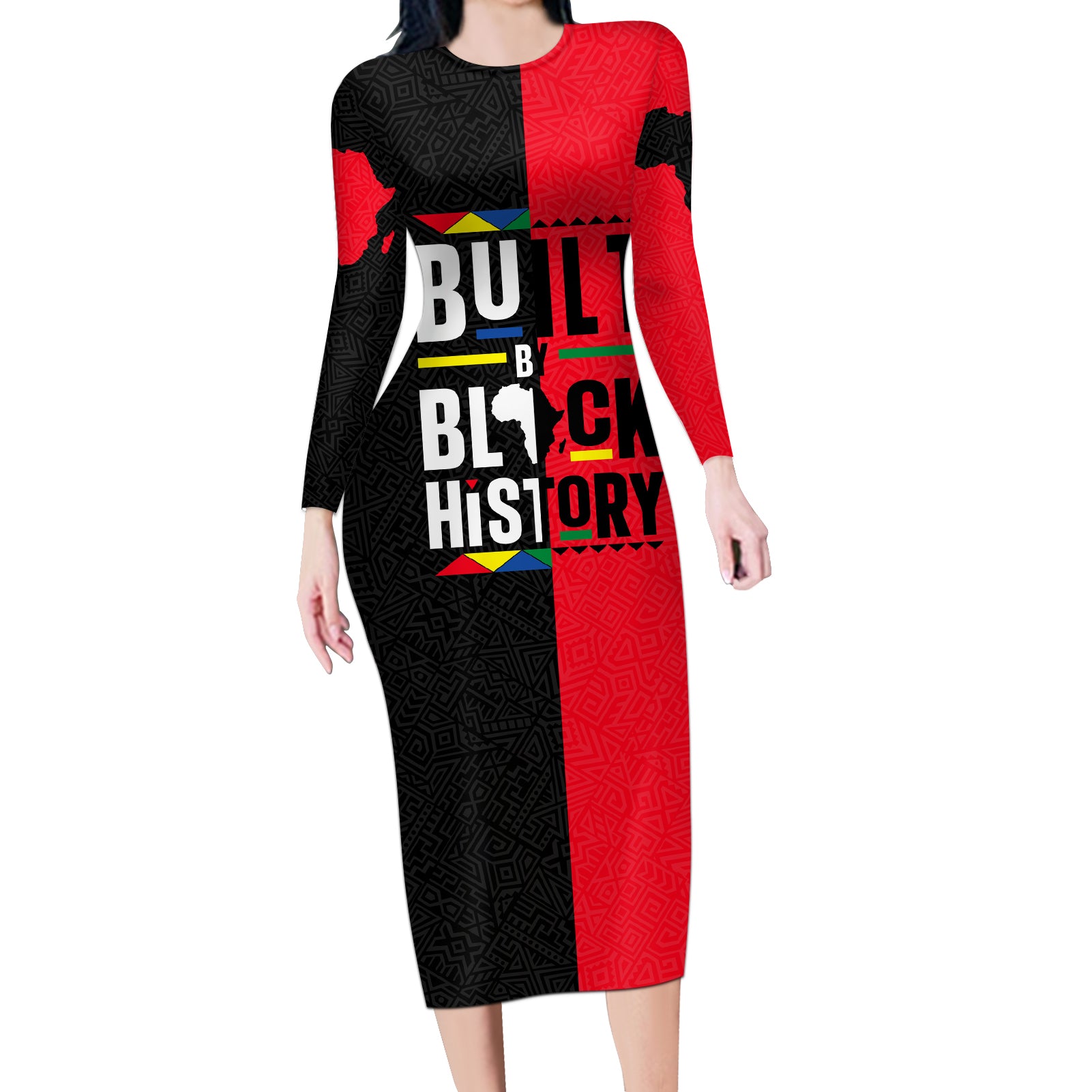 Built By Black History Long Sleeve Bodycon Dress - Wonder Print Shop