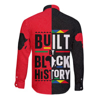 Unisex long-sleeve button shirt, black and red geometric back graphic