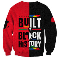 Unisex crewneck sweatshirt, black/red reverse side with BUILT BY BLACK HISTORY graphic