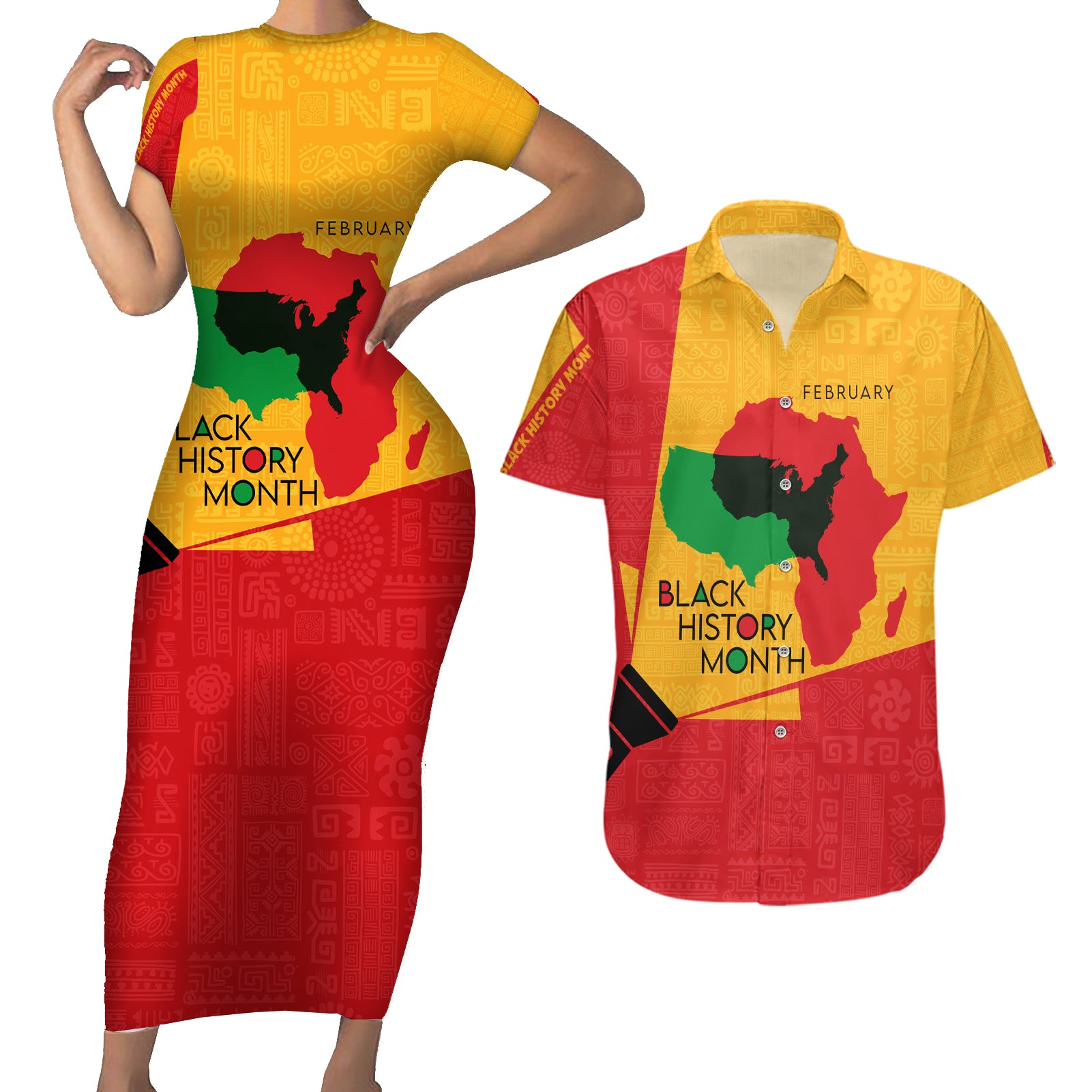 Black History Month Couples Matching Short Sleeve Bodycon Dress and Hawaiian Shirt African February - Wonder Print Shop