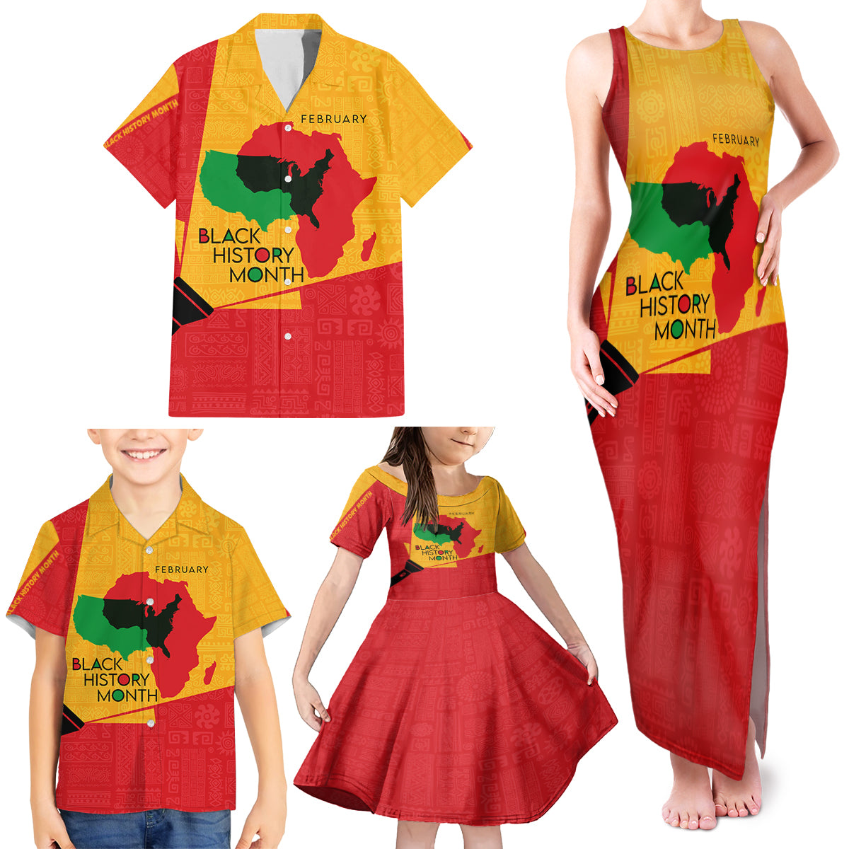 Black History Month Family Matching Tank Maxi Dress and Hawaiian Shirt African February - Wonder Print Shop