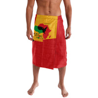 Red lavalava skirt with yellow graphic waistband and Black History Month print