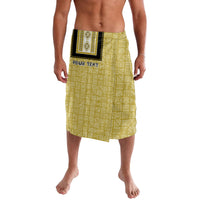 Yellow African patterned lavalava/dashiki wrap skirt with dark trim and “Your Text” print