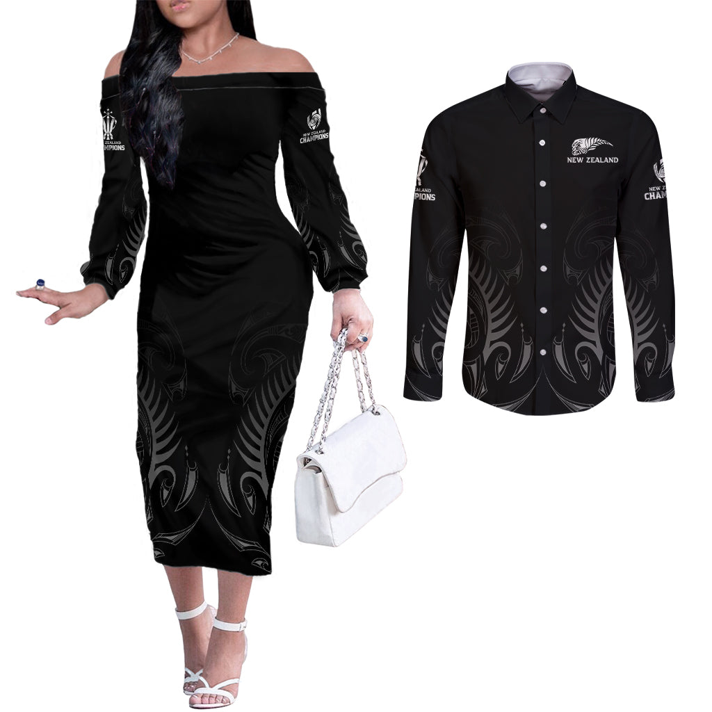 new-zealand-couples-matching-off-the-shoulder-long-sleeve-dress-and-long-sleeve-button-shirt-rugby-2023-champions-black