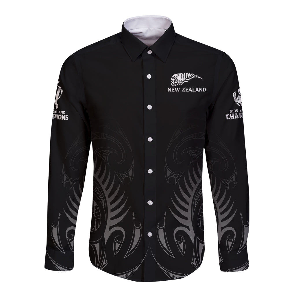 New Zealand Long Sleeve Button Shirt Rugby 2023 Champions Black - Wonder Print Shop