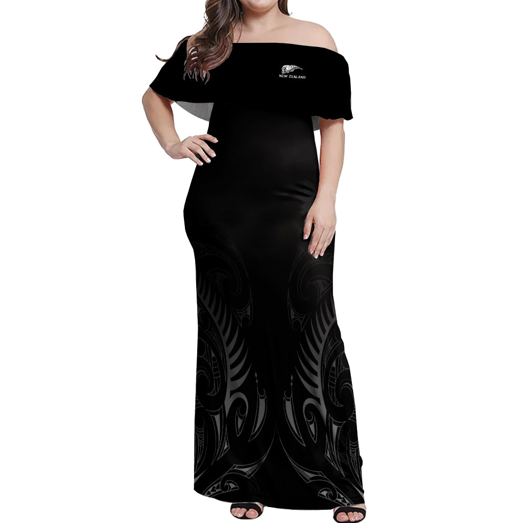 New Zealand Off Shoulder Maxi Dress Rugby 2023 Champions Black - Wonder Print Shop