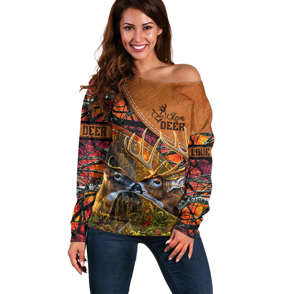 Love Deer Off Shoulder Sweater Deer Hunting Realtree Fire - Wonder Print Shop