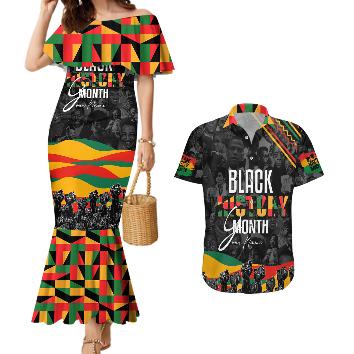 Personalized Black History Month Couples Matching Mermaid Dress and Hawaiian Shirt - Wonder Print Shop