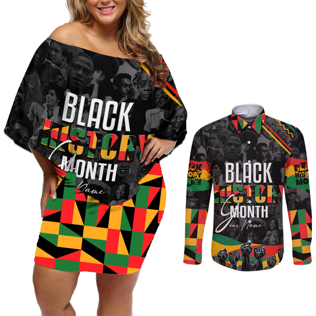 Personalized Black History Month Couples Matching Off Shoulder Short Dress and Long Sleeve Button Shirt - Wonder Print Shop