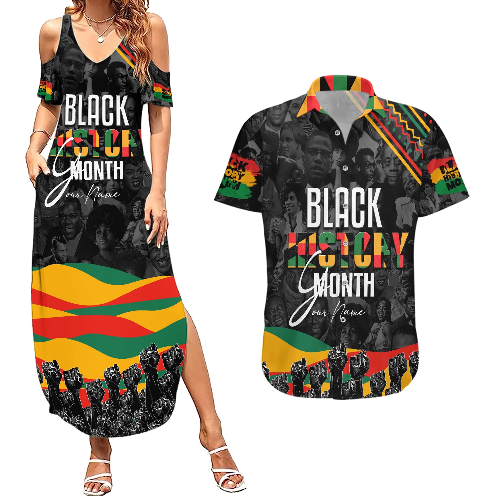 Personalized Black History Month Couples Matching Summer Maxi Dress and Hawaiian Shirt - Wonder Print Shop