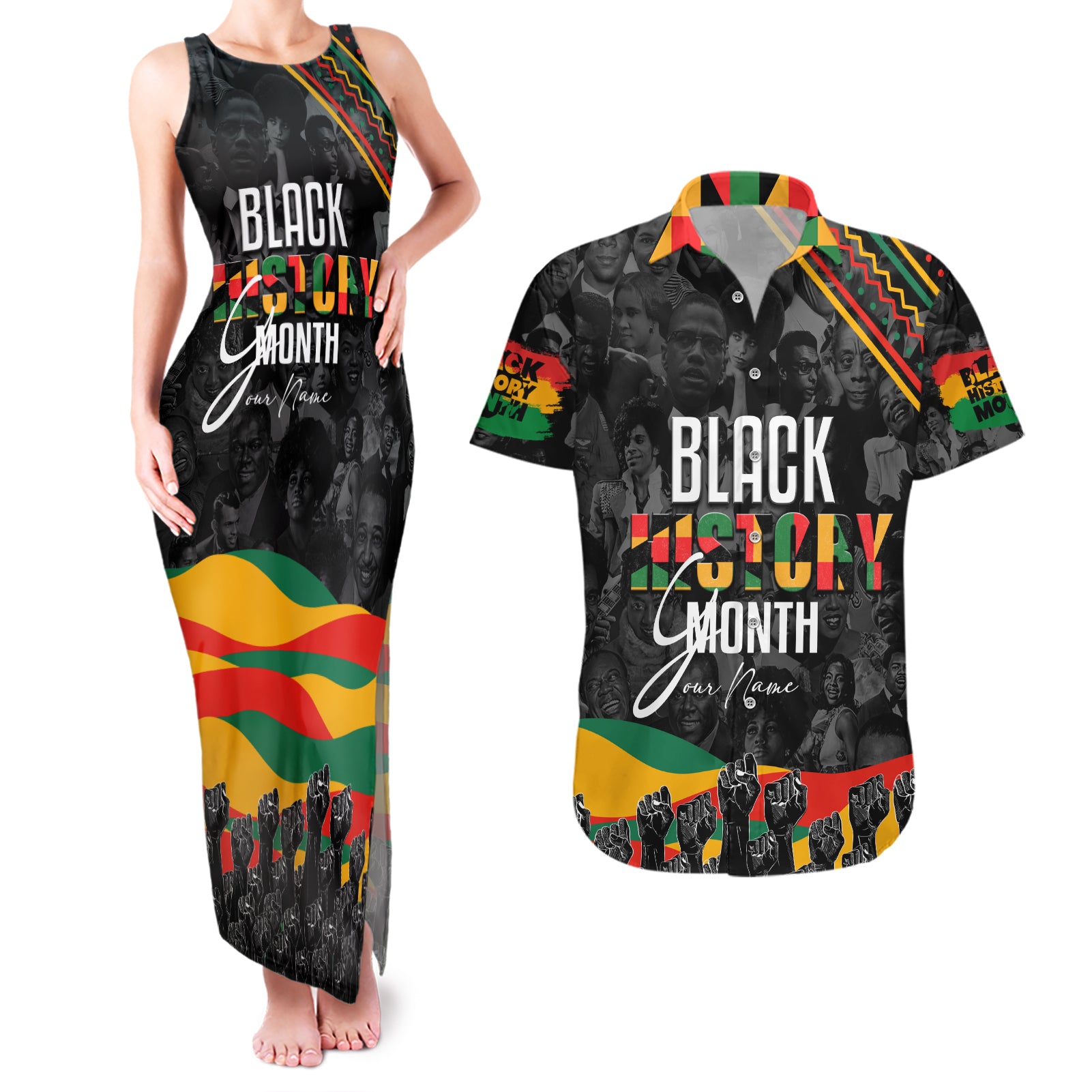 Personalized Black History Month Couples Matching Tank Maxi Dress and Hawaiian Shirt - Wonder Print Shop