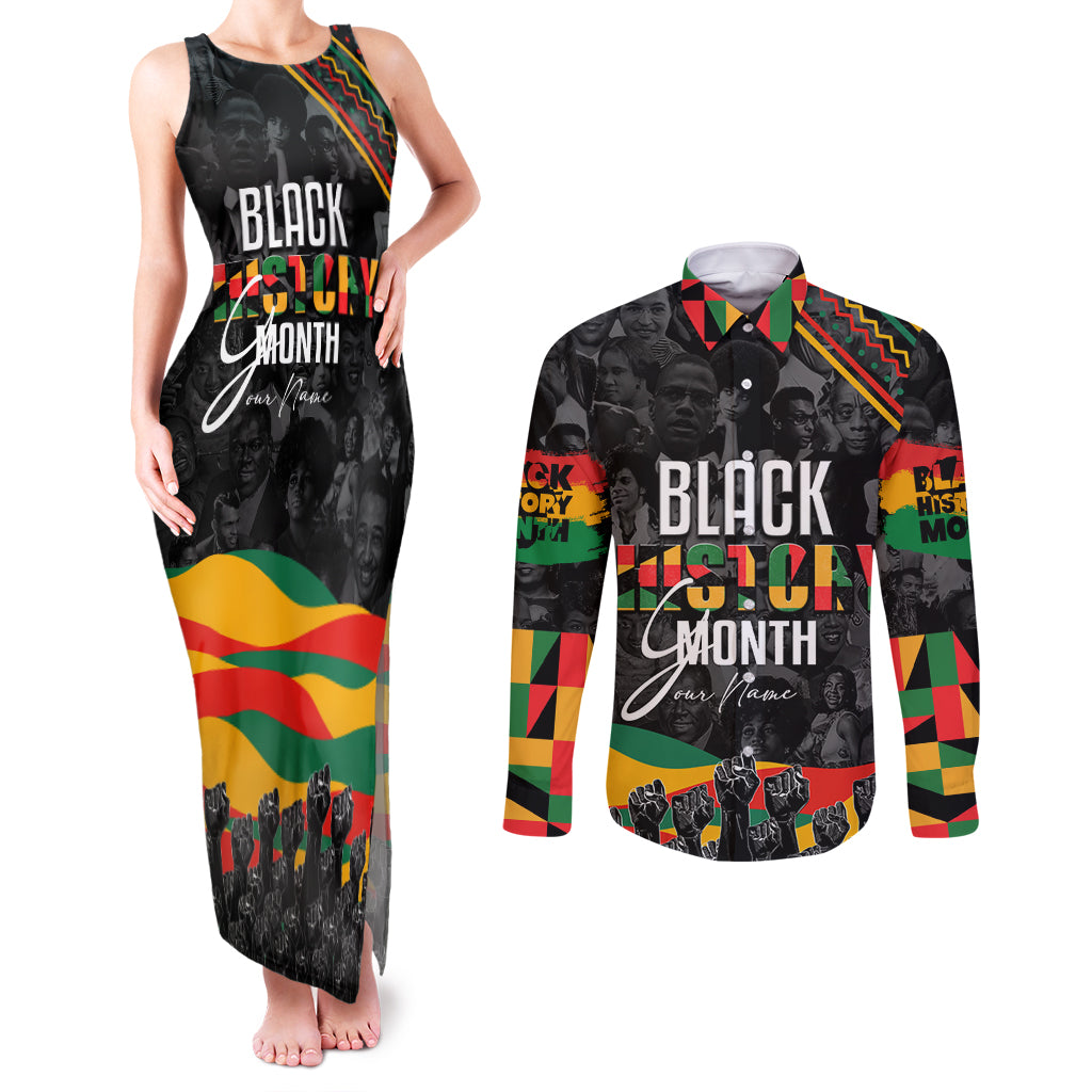 Personalized Black History Month Couples Matching Tank Maxi Dress and Long Sleeve Button Shirt - Wonder Print Shop