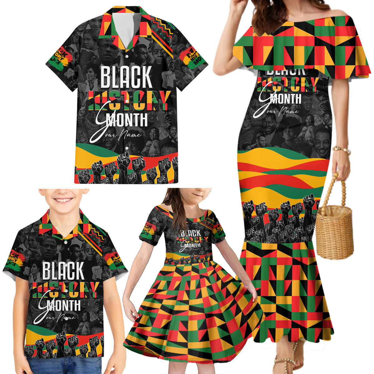 Personalized Black History Month Family Matching Mermaid Dress and Hawaiian Shirt - Wonder Print Shop