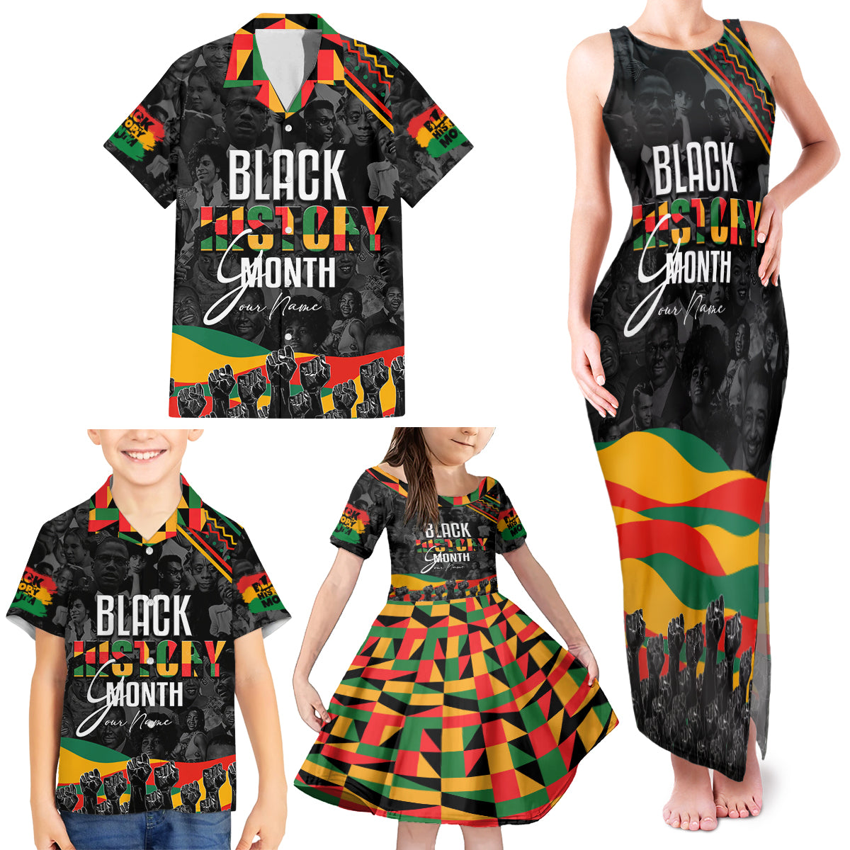 Personalized Black History Month Family Matching Tank Maxi Dress and Hawaiian Shirt - Wonder Print Shop