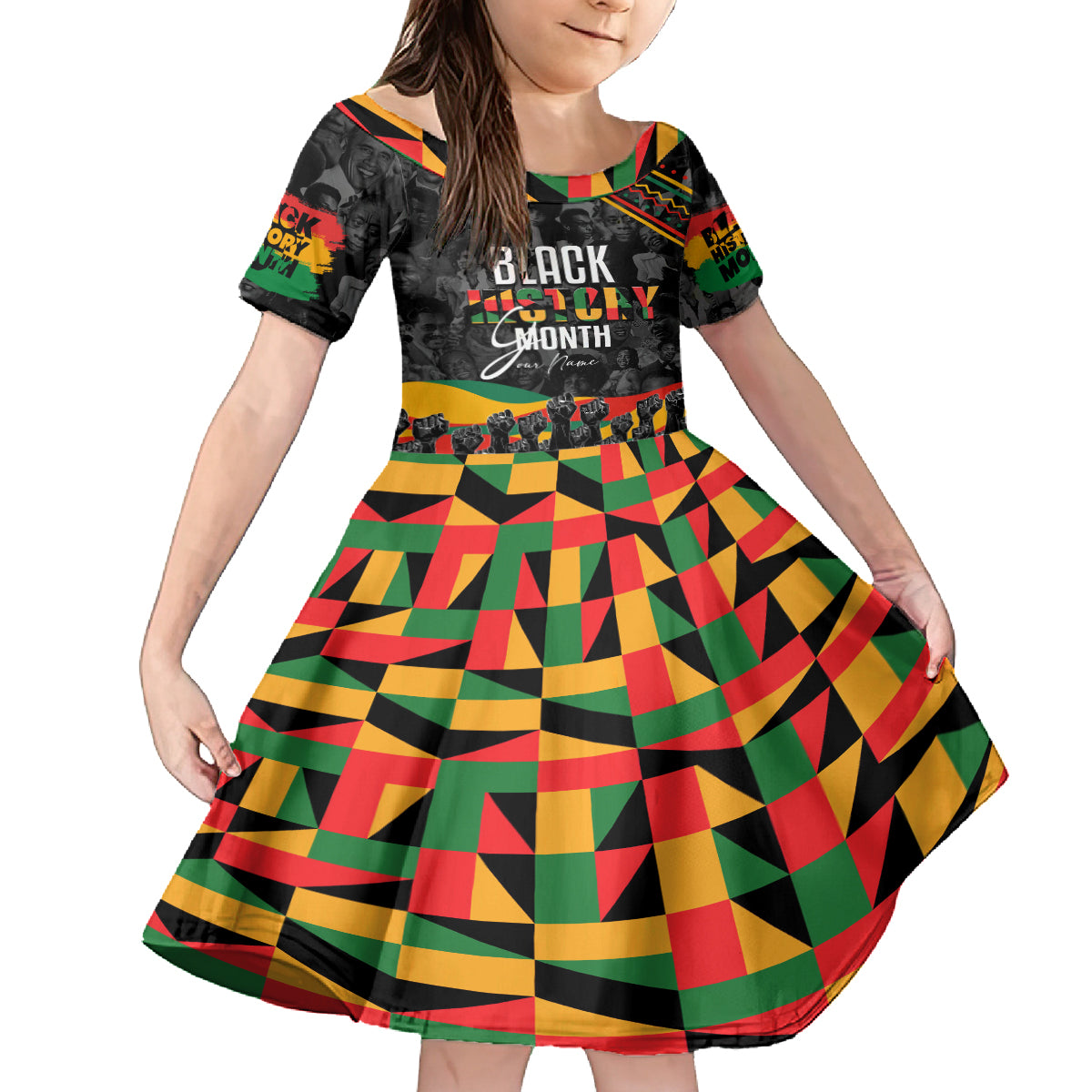 Personalized Black History Month Kid Short Sleeve Dress - Wonder Print Shop