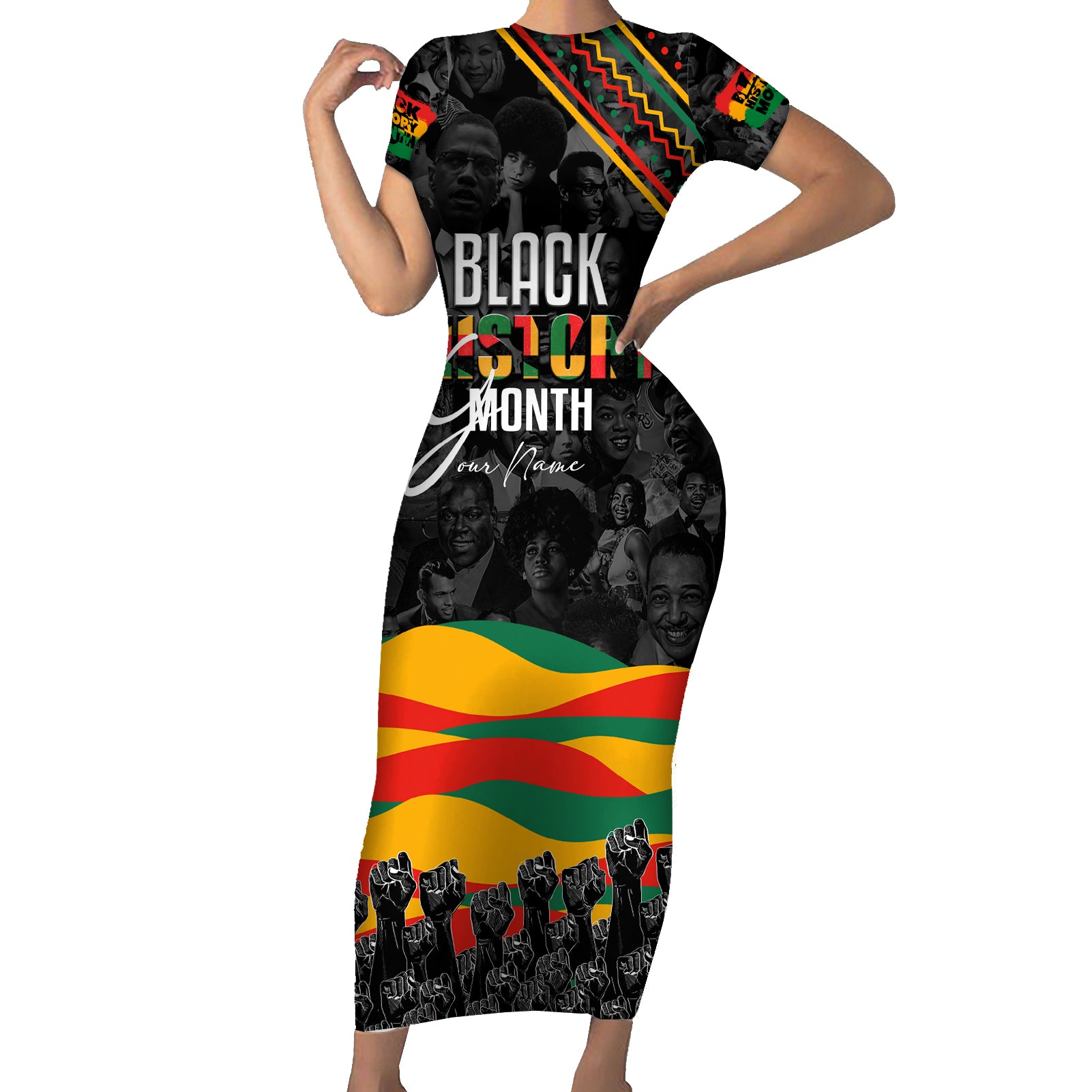 Personalized Black History Month Short Sleeve Bodycon Dress