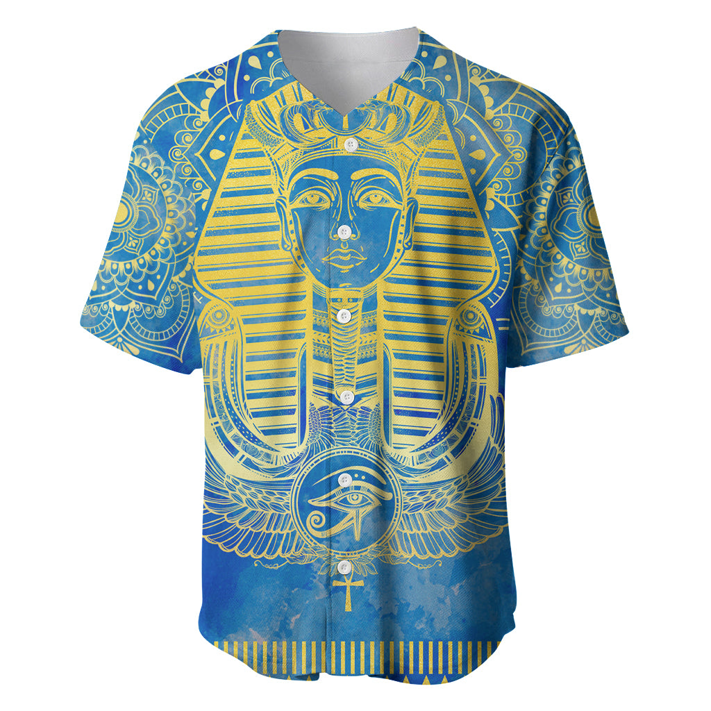 Personalized Mandala Egyptian Pharaoh Baseball Jersey Eye of Horus Blue - Wonder Print Shop