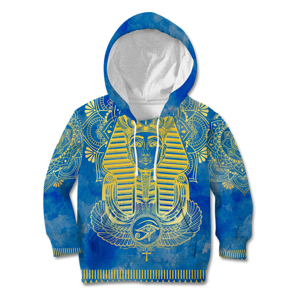 Personalized Mandala Egyptian Pharaoh Kid Hoodie Eye of Horus Blue - Wonder Print Shop