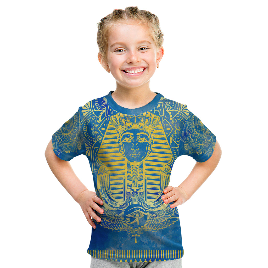 Personalized Mandala Egyptian Pharaoh Kid T Shirt Eye of Horus Blue - Wonder Print Shop