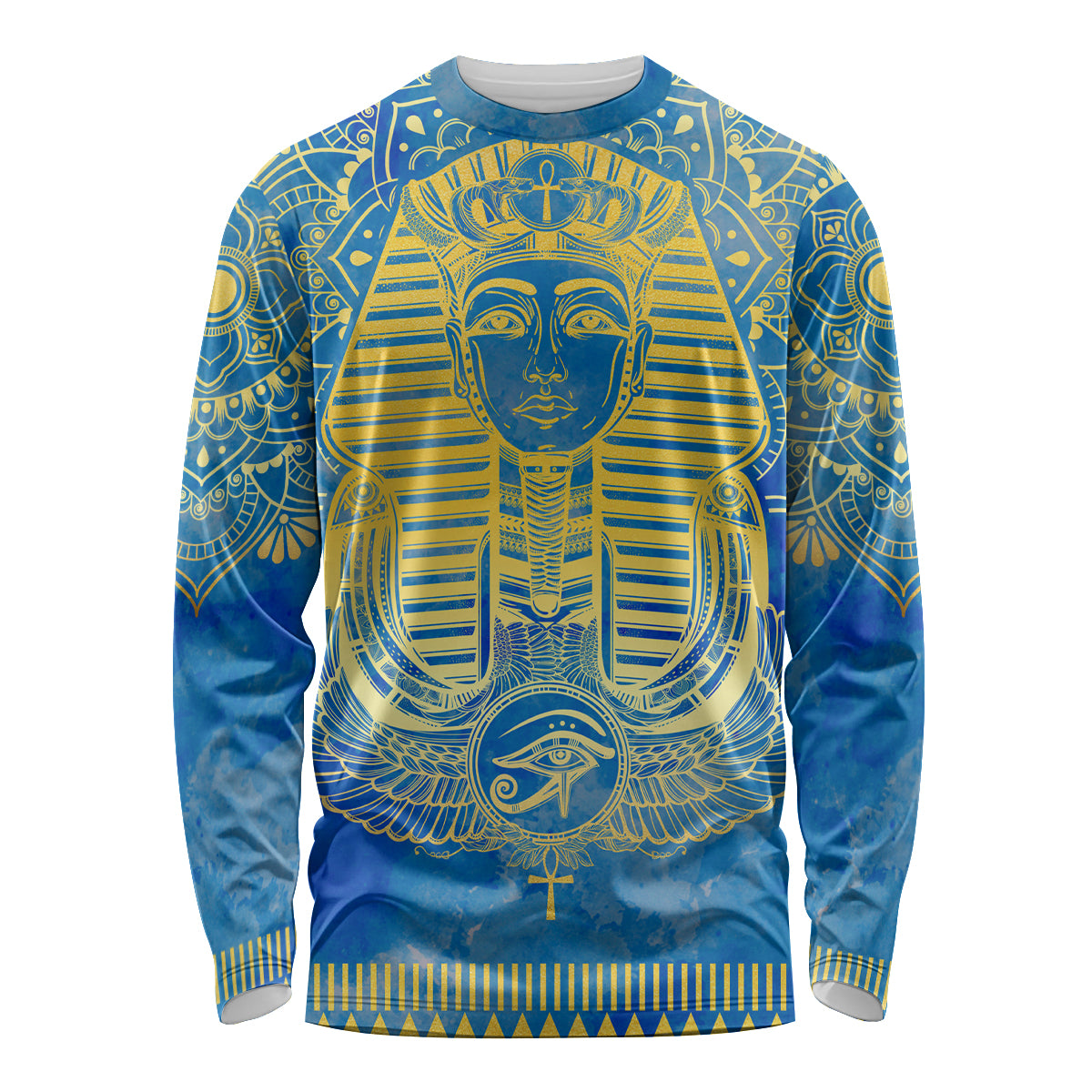 Personalized Mandala Egyptian Pharaoh Long Sleeve Shirt Eye of Horus Blue - Wonder Print Shop