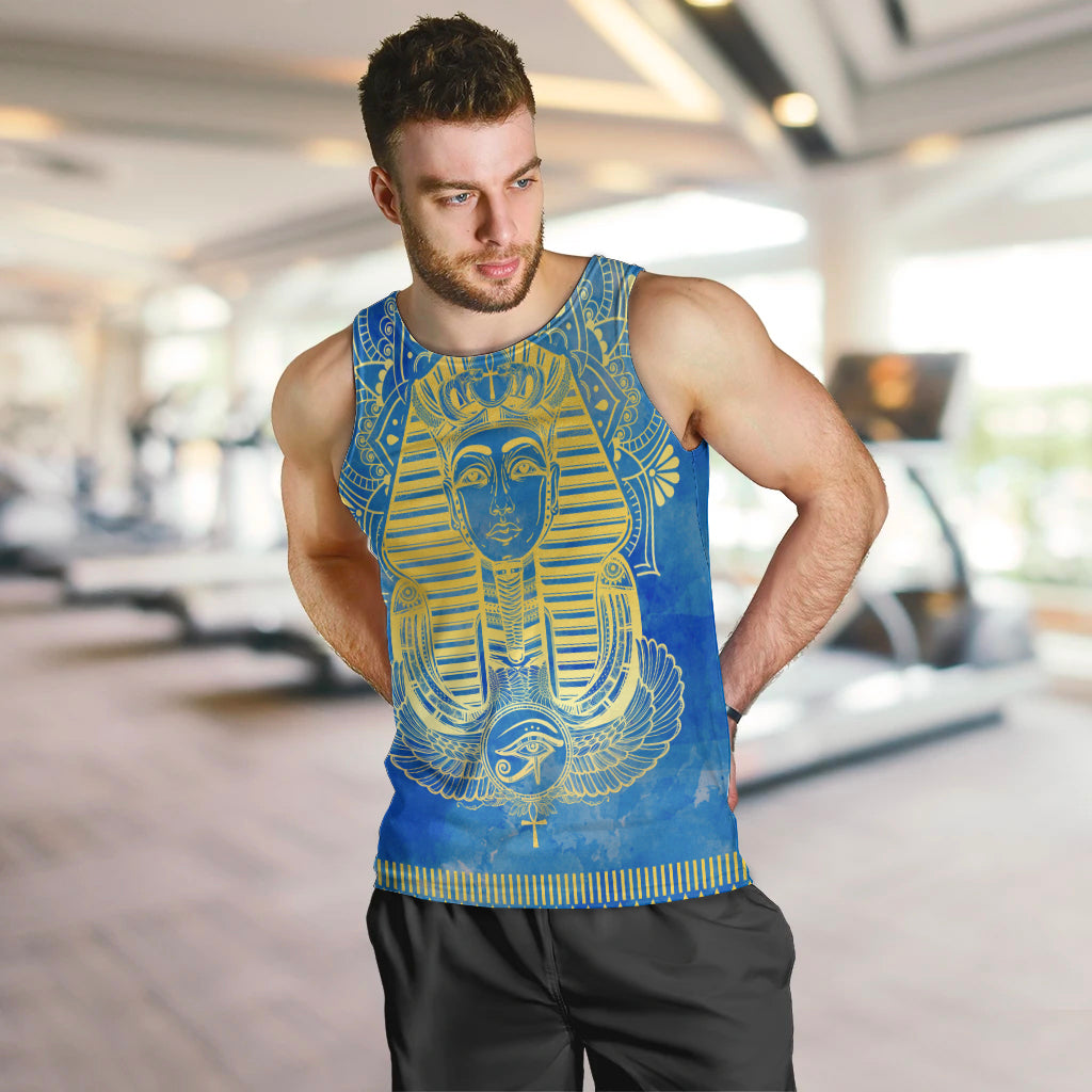 Personalized Mandala Egyptian Pharaoh Men Tank Top Eye of Horus Blue - Wonder Print Shop