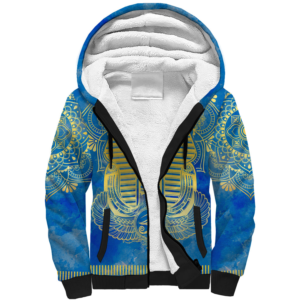 Personalized Mandala Egyptian Pharaoh Sherpa Hoodie Eye of Horus Blue