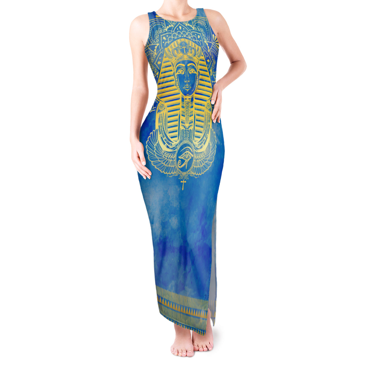 Personalized Mandala Egyptian Pharaoh Tank Maxi Dress Eye of Horus Blue