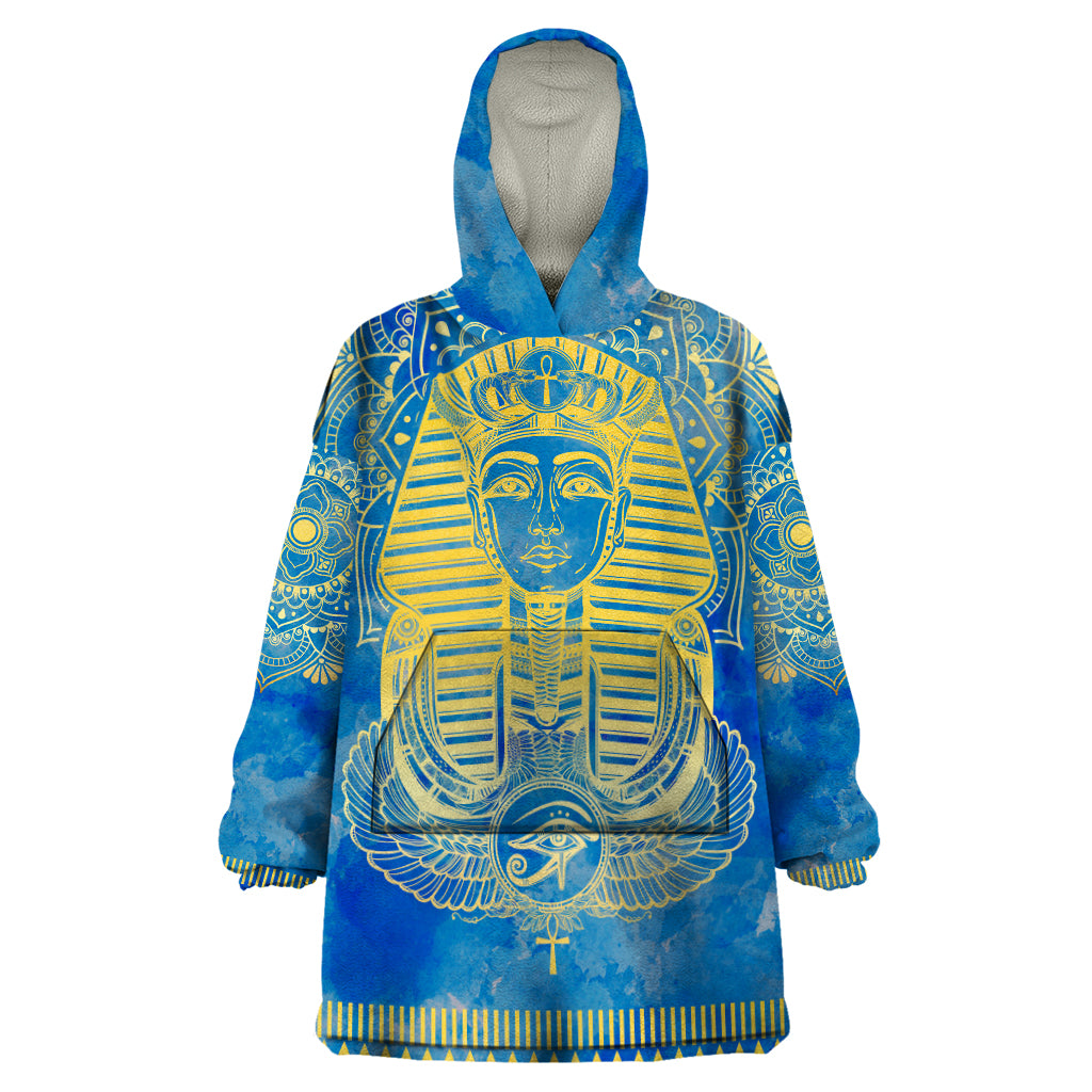 Personalized Mandala Egyptian Pharaoh Wearable Blanket Hoodie Eye of Horus Blue