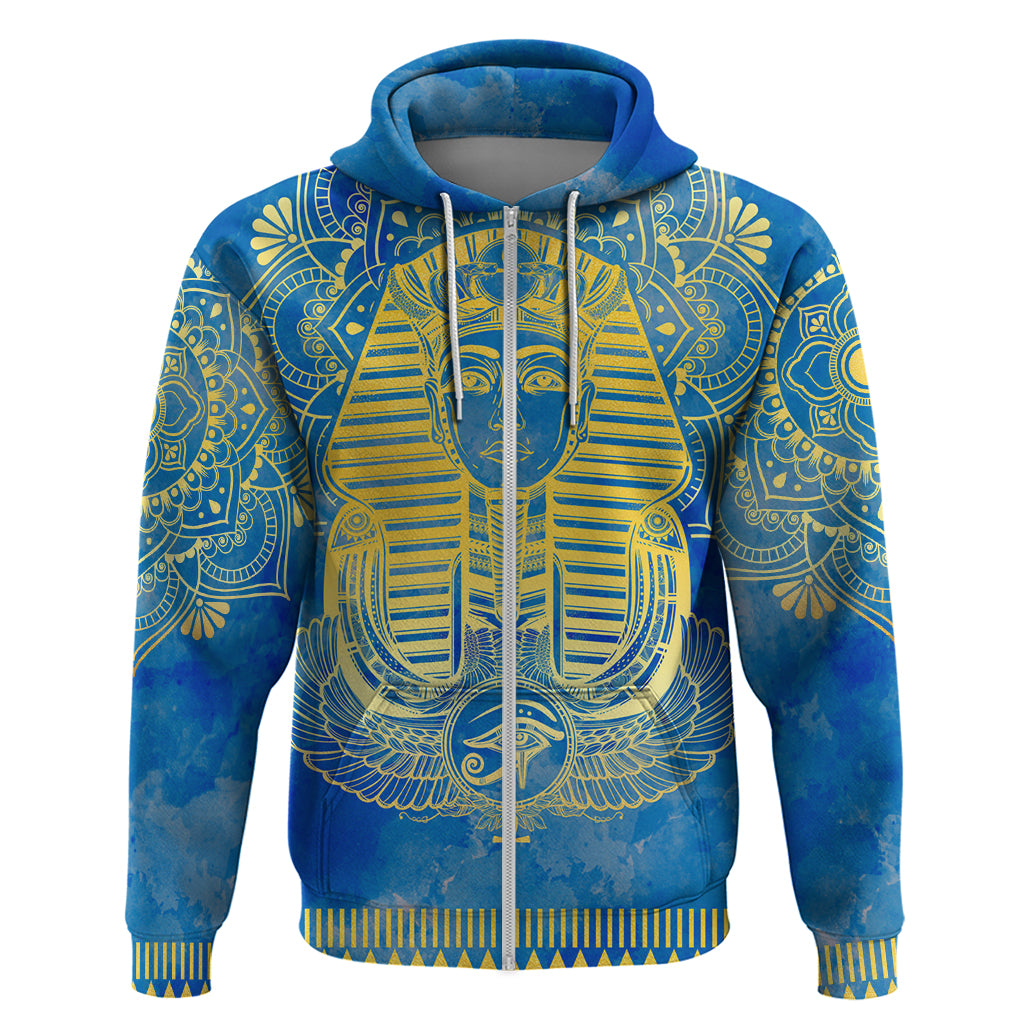 Personalized Mandala Egyptian Pharaoh Zip Hoodie Eye of Horus Blue - Wonder Print Shop