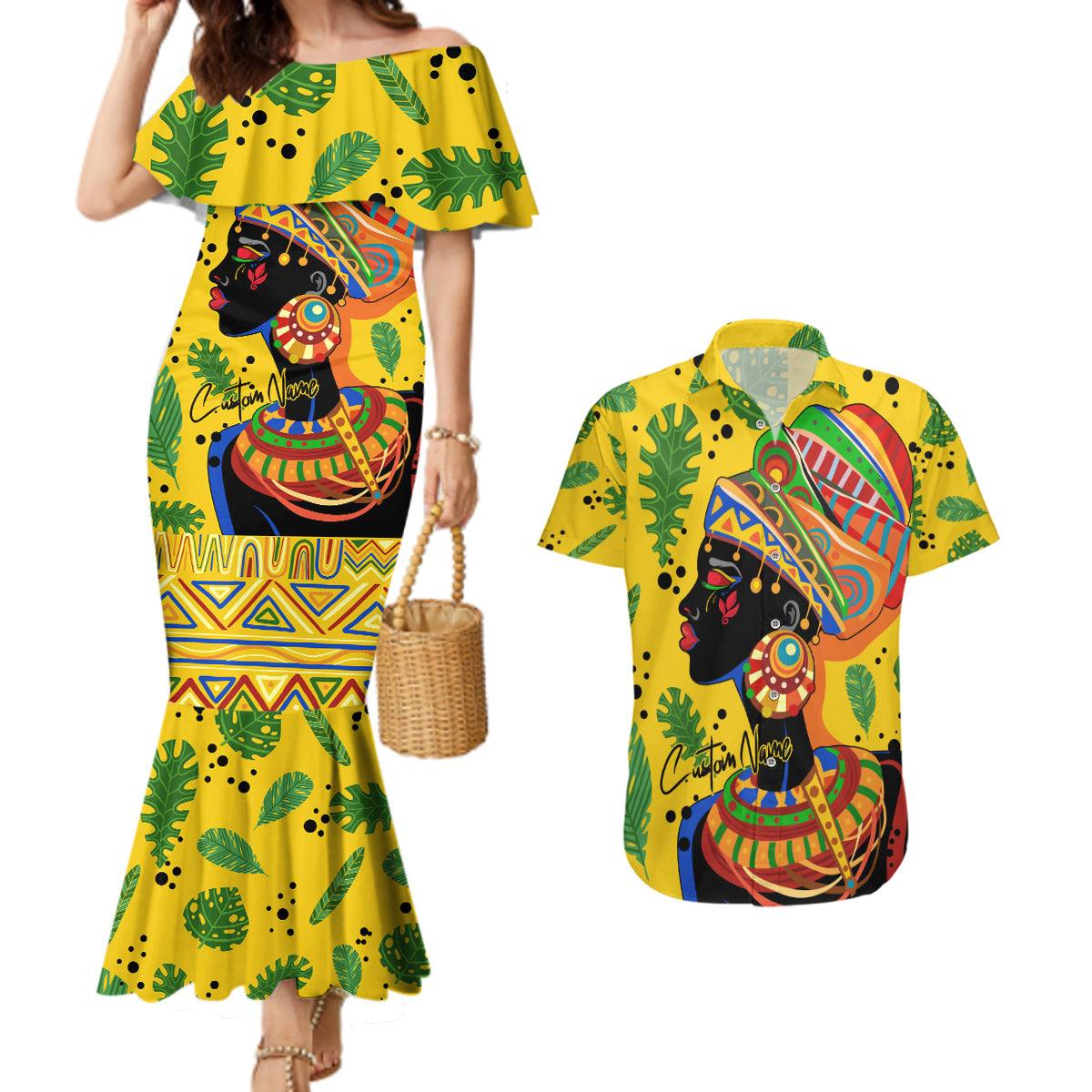 Personalized Africa Woman Couples Matching Mermaid Dress and Hawaiian Shirt Tropical Style - Wonder Print Shop