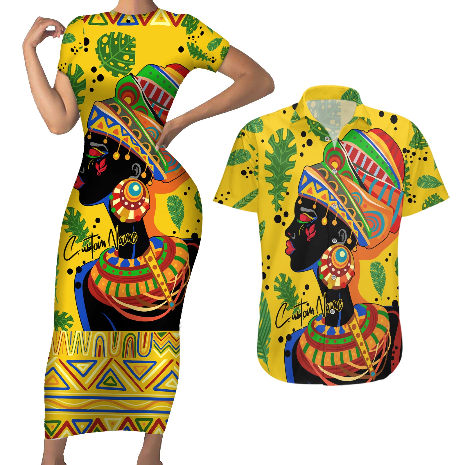 Personalized Africa Woman Couples Matching Short Sleeve Bodycon Dress and Hawaiian Shirt Tropical Style - Wonder Print Shop