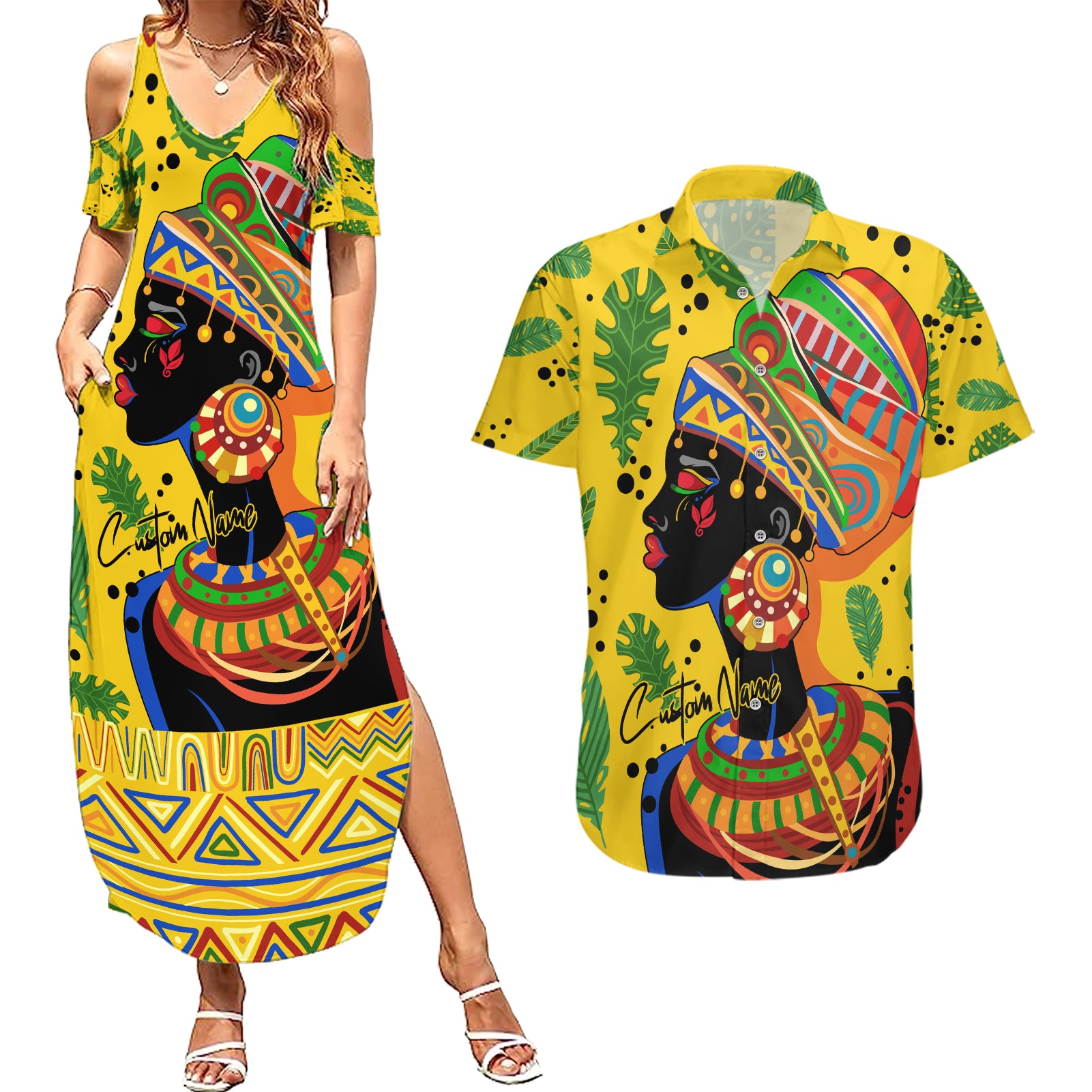 Personalized Africa Woman Couples Matching Summer Maxi Dress and Hawaiian Shirt Tropical Style - Wonder Print Shop