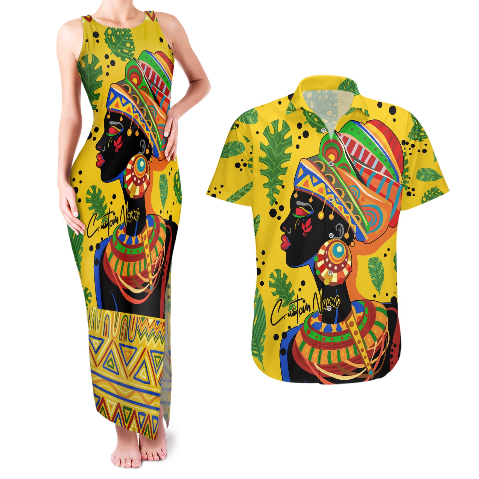 Personalized Africa Woman Couples Matching Tank Maxi Dress and Hawaiian Shirt Tropical Style - Wonder Print Shop