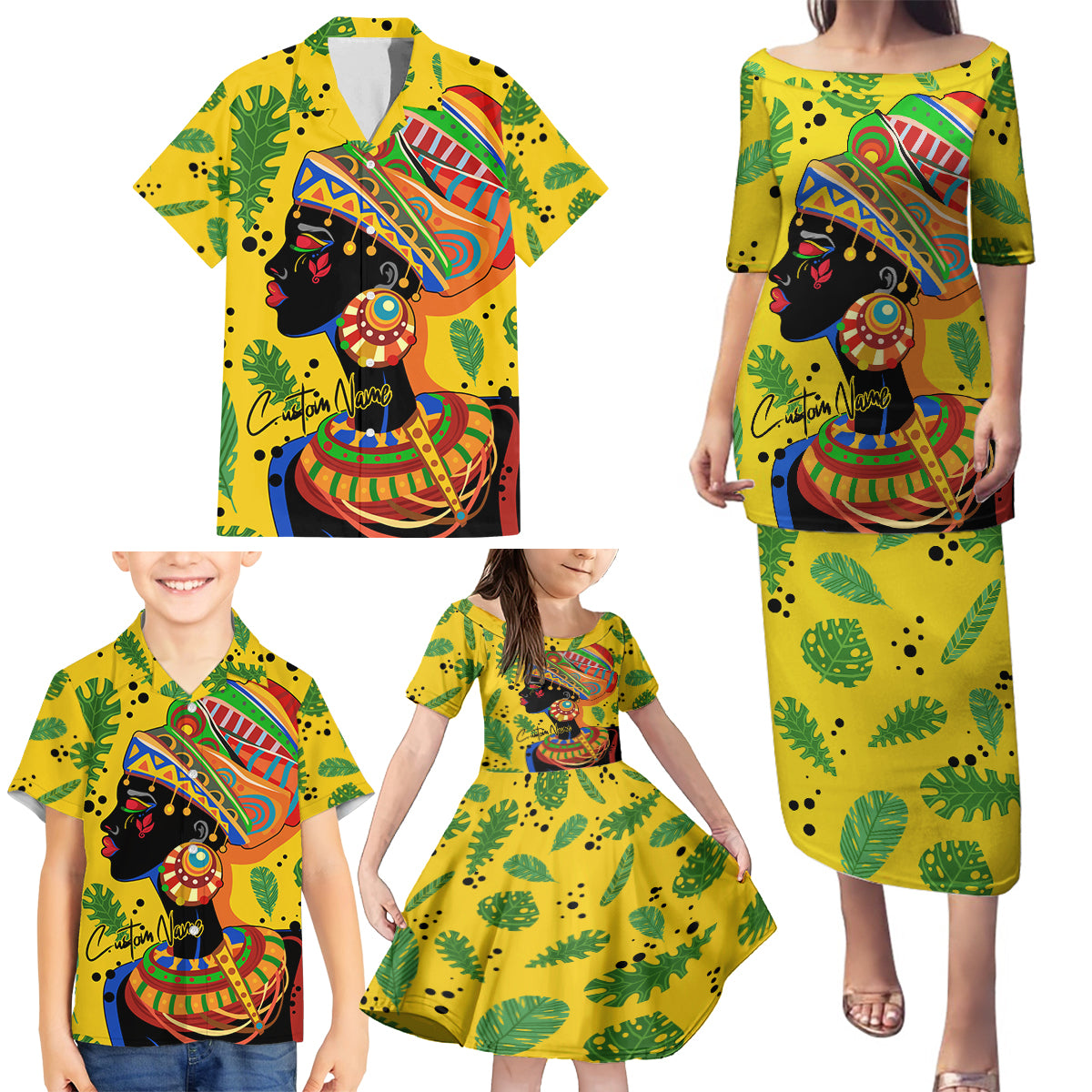 Personalized Africa Woman Family Matching Puletasi and Hawaiian Shirt Tropical Style - Wonder Print Shop