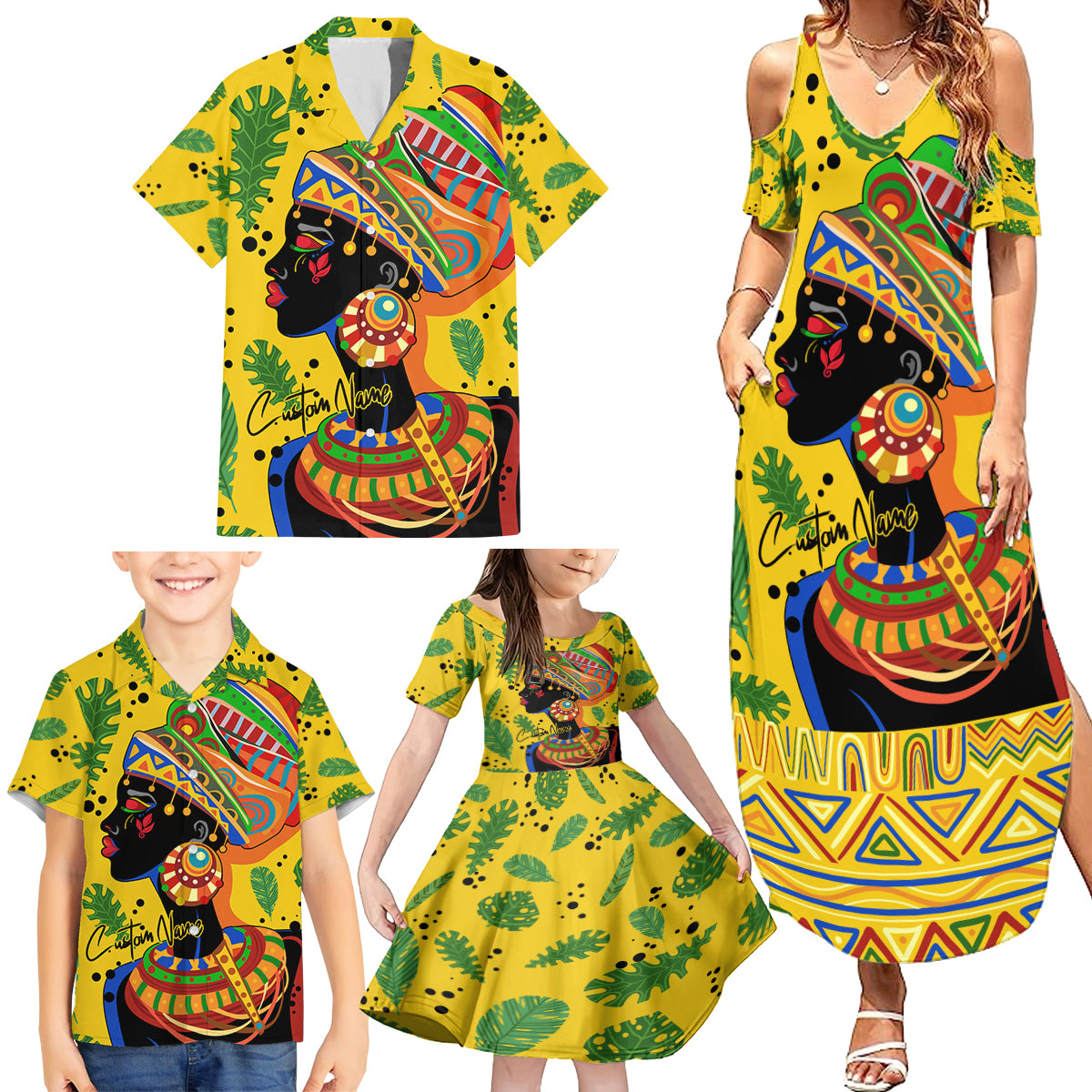 Personalized Africa Woman Family Matching Summer Maxi Dress and Hawaiian Shirt Tropical Style - Wonder Print Shop