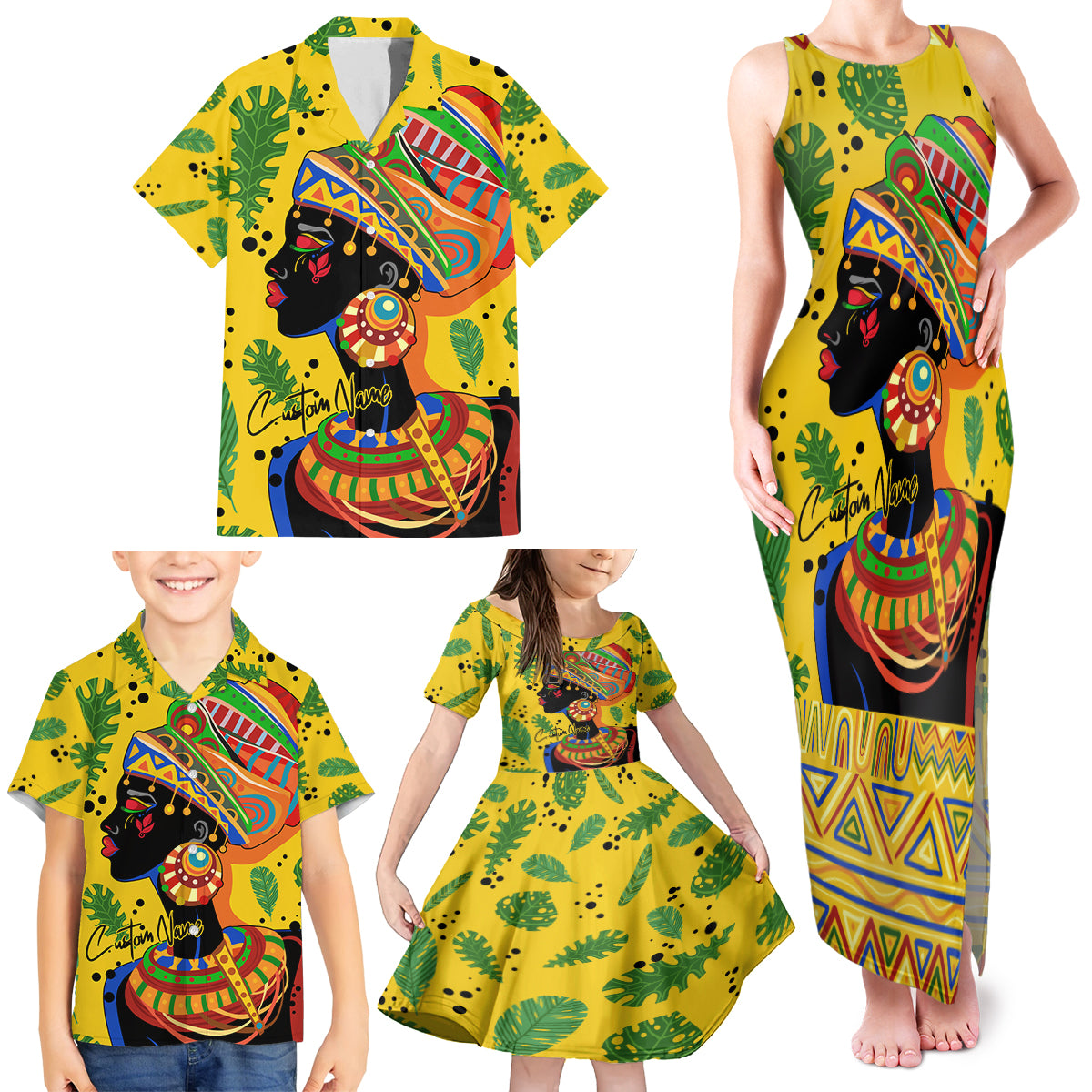 Personalized Africa Woman Family Matching Tank Maxi Dress and Hawaiian Shirt Tropical Style - Wonder Print Shop