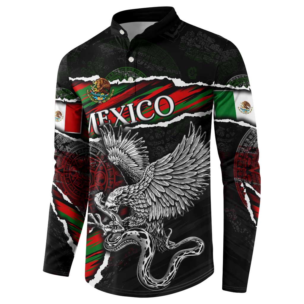 Eagle Snake Mexico Button Sweatshirt Aztec Sun Stone