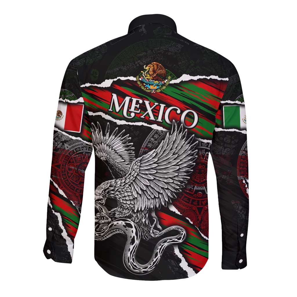 Eagle Snake Mexico Long Sleeve Button Shirt Aztec Sun Stone