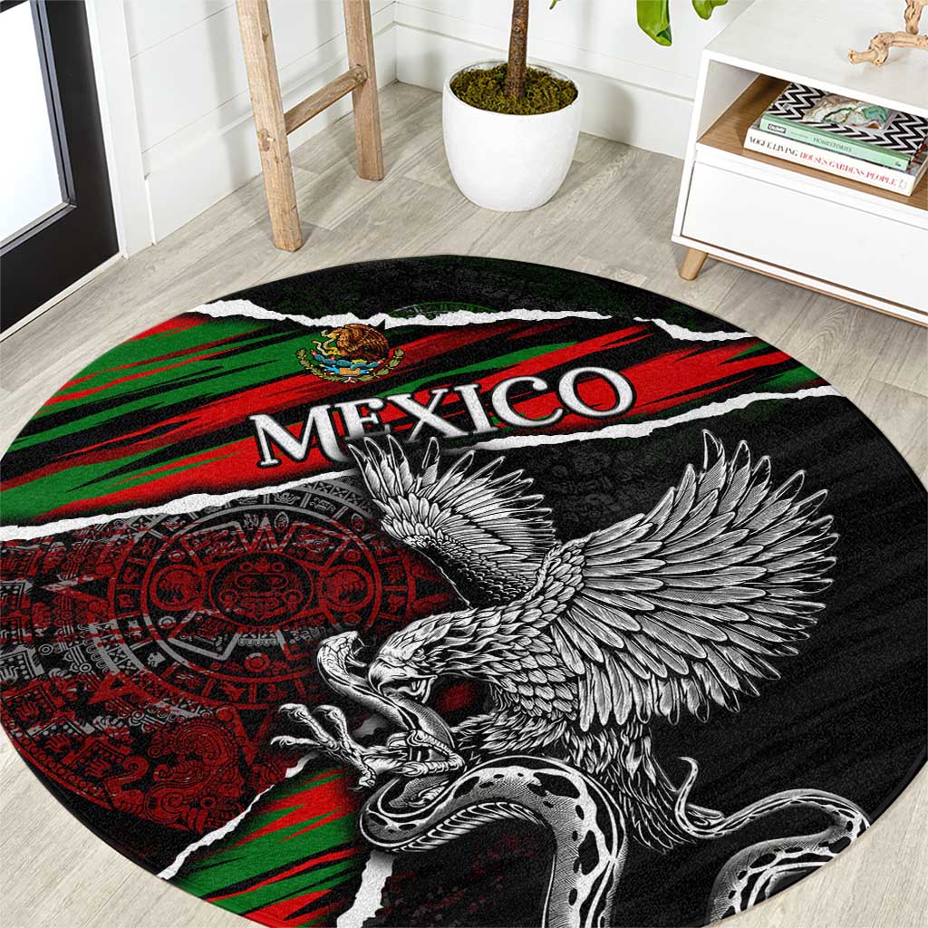 Eagle Snake Mexico Round Carpet Aztec Sun Stone