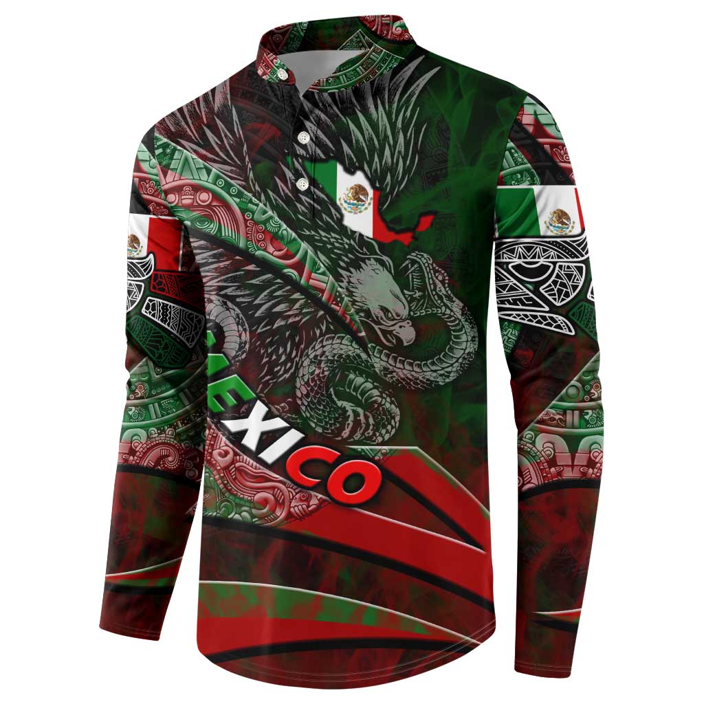 Mexico Aztec Eagle Flag Button Sweatshirt Tribal Warrior Art