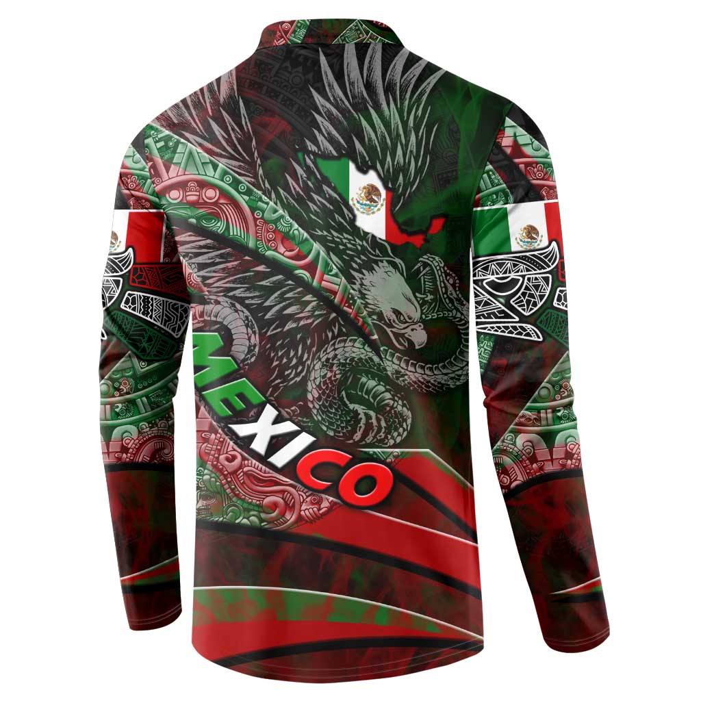 Mexico Aztec Eagle Flag Button Sweatshirt Tribal Warrior Art