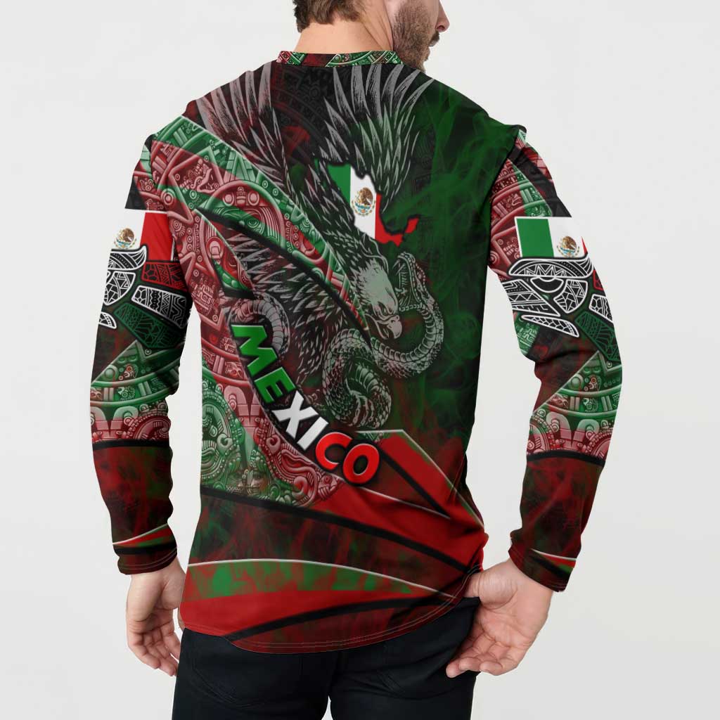Mexico Aztec Eagle Flag Button Sweatshirt Tribal Warrior Art