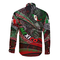 Mexico Aztec Eagle Flag Long Sleeve Button Shirt Tribal Warrior Art