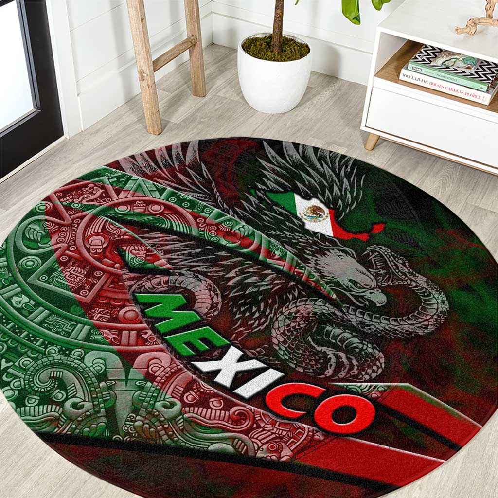 Mexico Aztec Eagle Flag Round Carpet Tribal Warrior Art