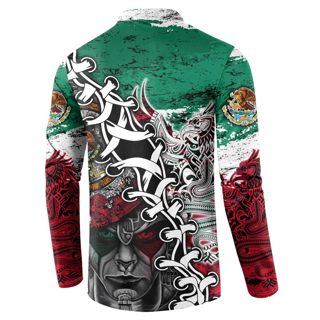 Aztec Warrior Mexican Button Sweatshirt Aztec Calendar Coat of Arms