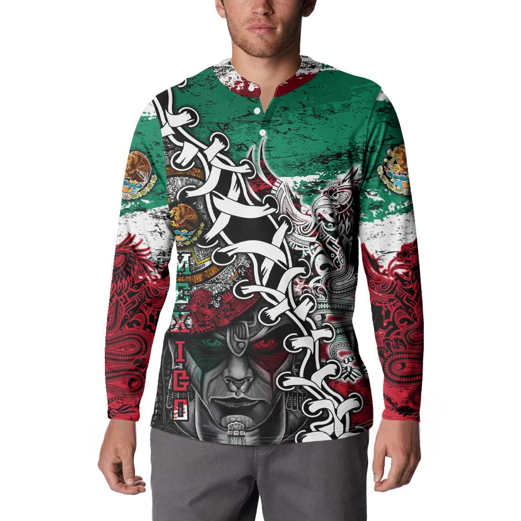 Aztec Warrior Mexican Button Sweatshirt Aztec Calendar Coat of Arms