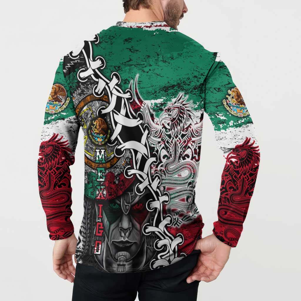 Aztec Warrior Mexican Button Sweatshirt Aztec Calendar Coat of Arms