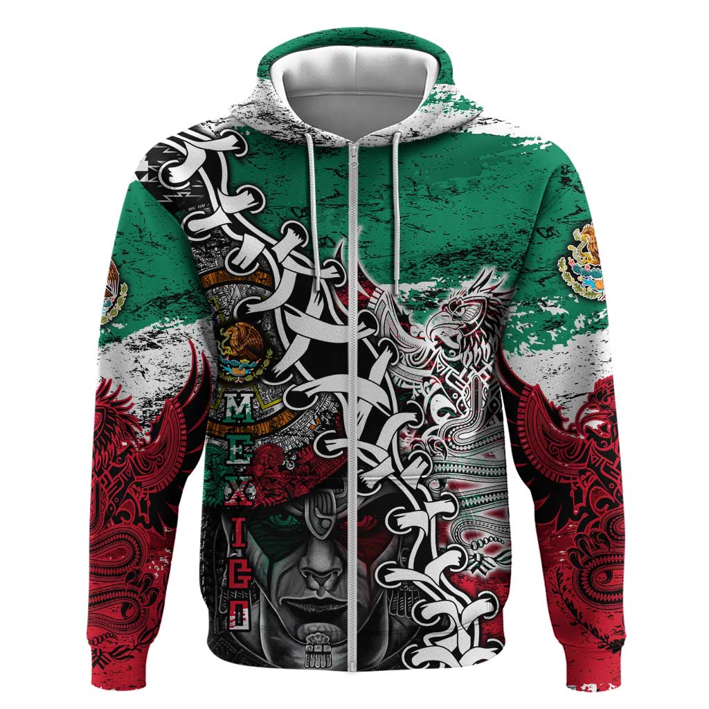 Aztec Warrior Mexican Zip Hoodie Aztec Calendar Coat of Arms